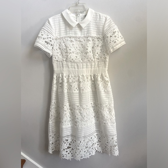 “Lace & Mesh” White Collared Dress - Picture 2 of 6